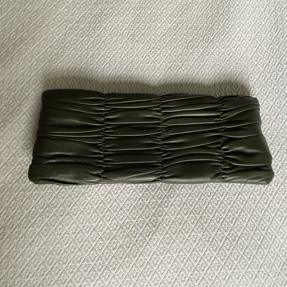 Olive Green Ruched Leather Clutch - Picture 1 of 3